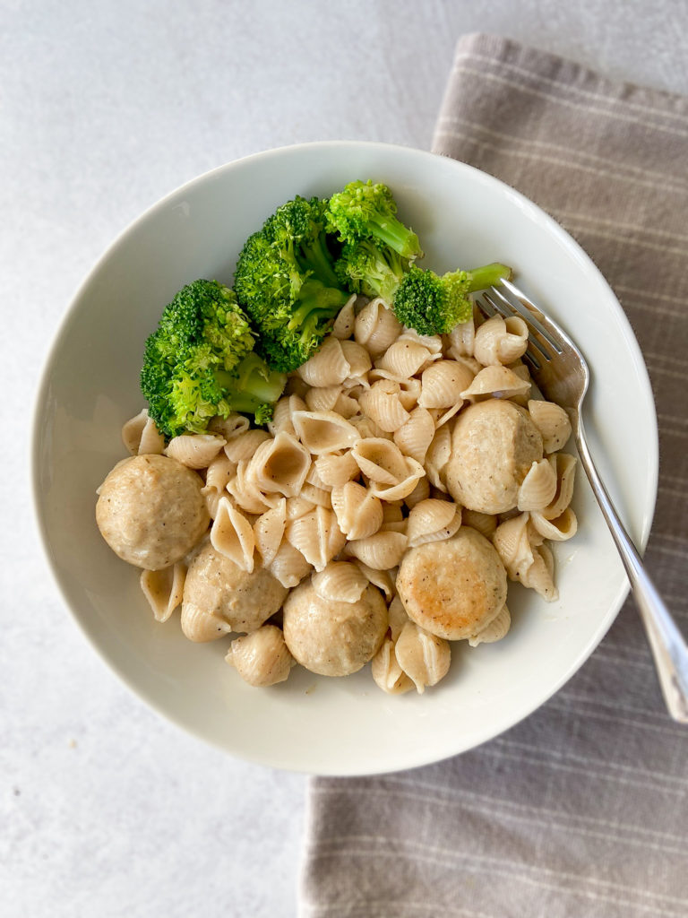 Alfredo Pasta with Chicken Meatballs (Gluten Free & Dairy Free)