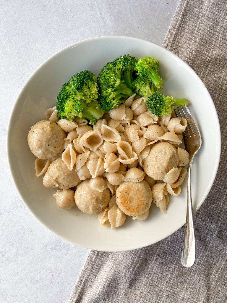 Alfredo Pasta with Chicken Meatballs (Gluten Free & Dairy Free)