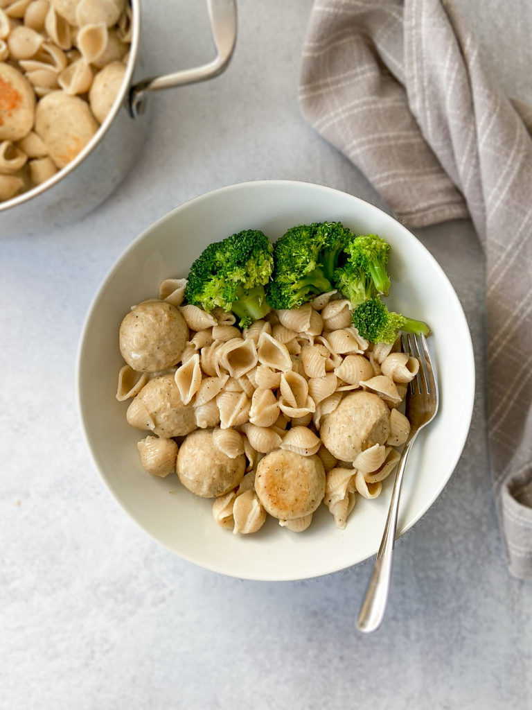 Alfredo Pasta with Chicken Meatballs (Gluten Free & Dairy Free)