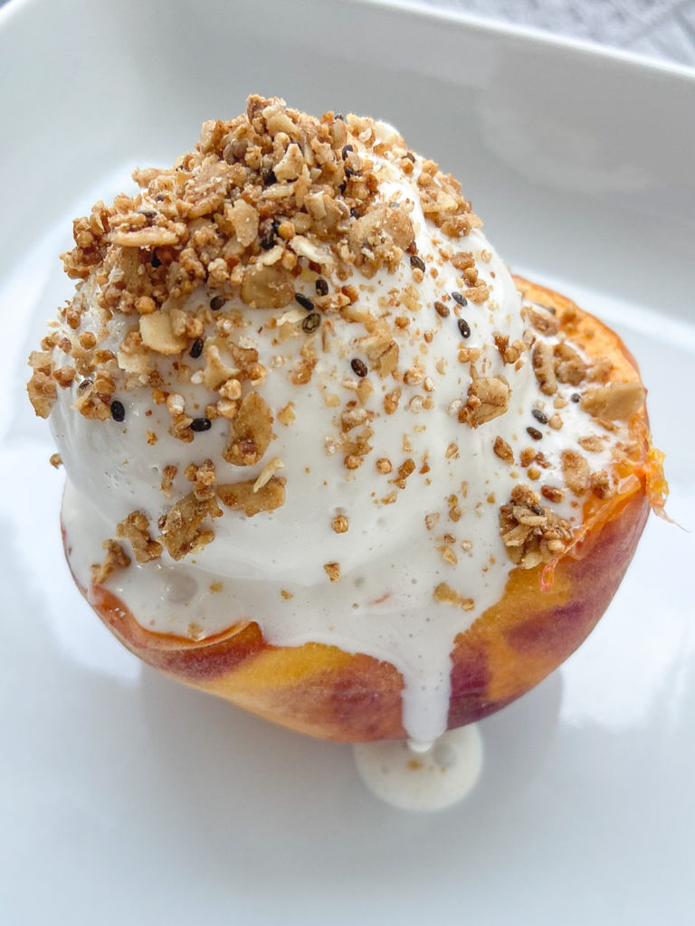 Easy peach crisp cooked in the air fryer