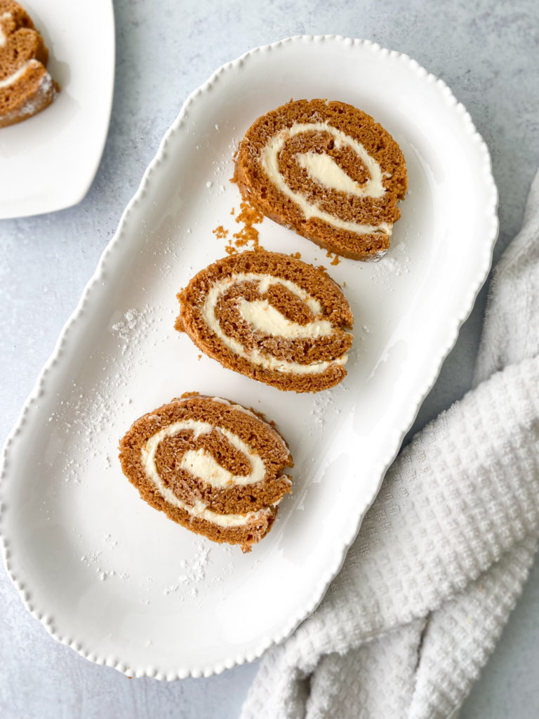 Gluten free pumpkin roll with cream cheese filling 